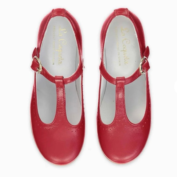 La Coqueta Red Leather Girl T-Bar Shoes - Picture 1 of 6